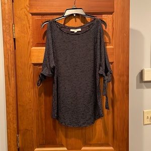 Black and white striped cold shoulder top